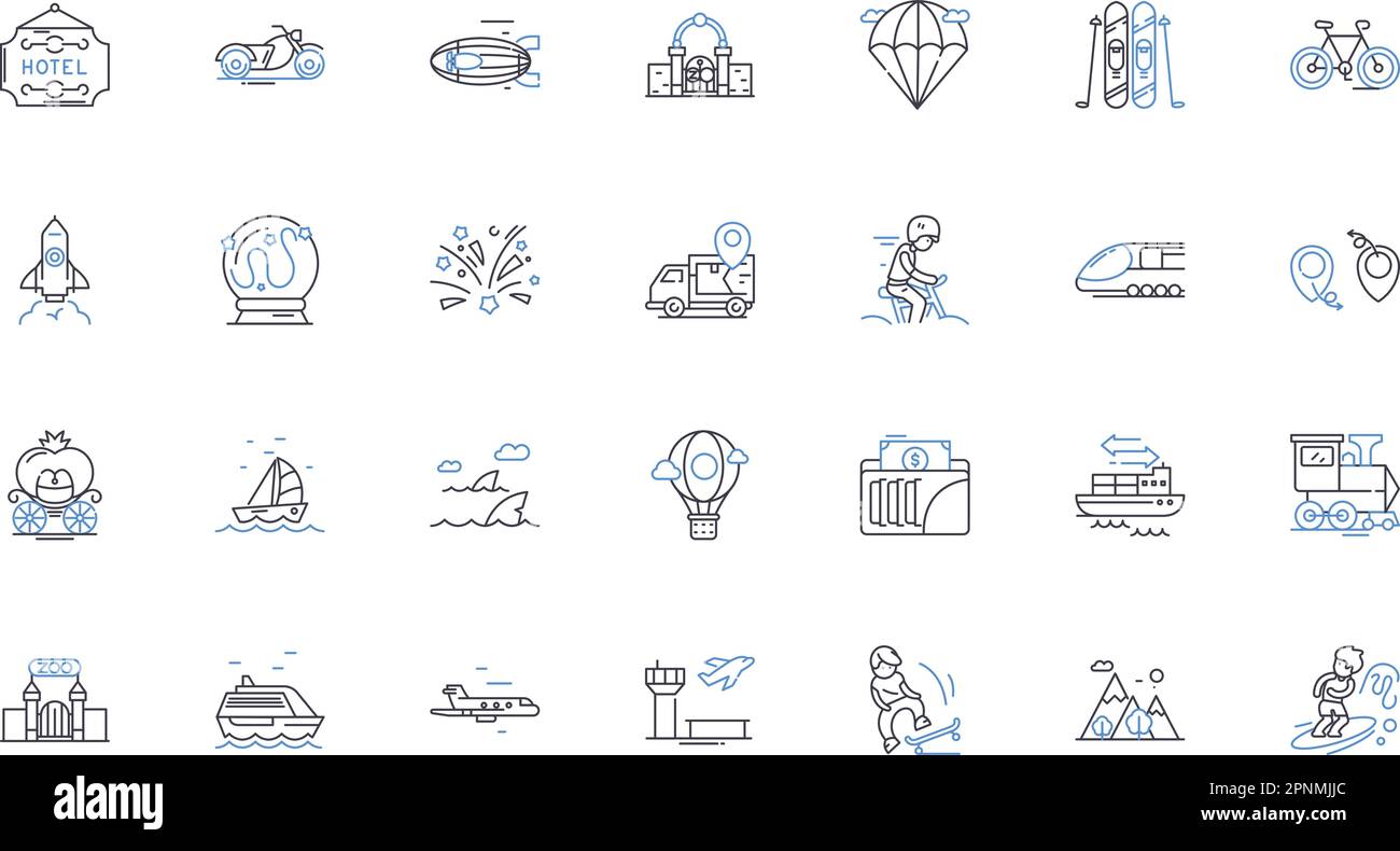 Rambling rovers line icons collection. Travel, Adventure, Trekking ...