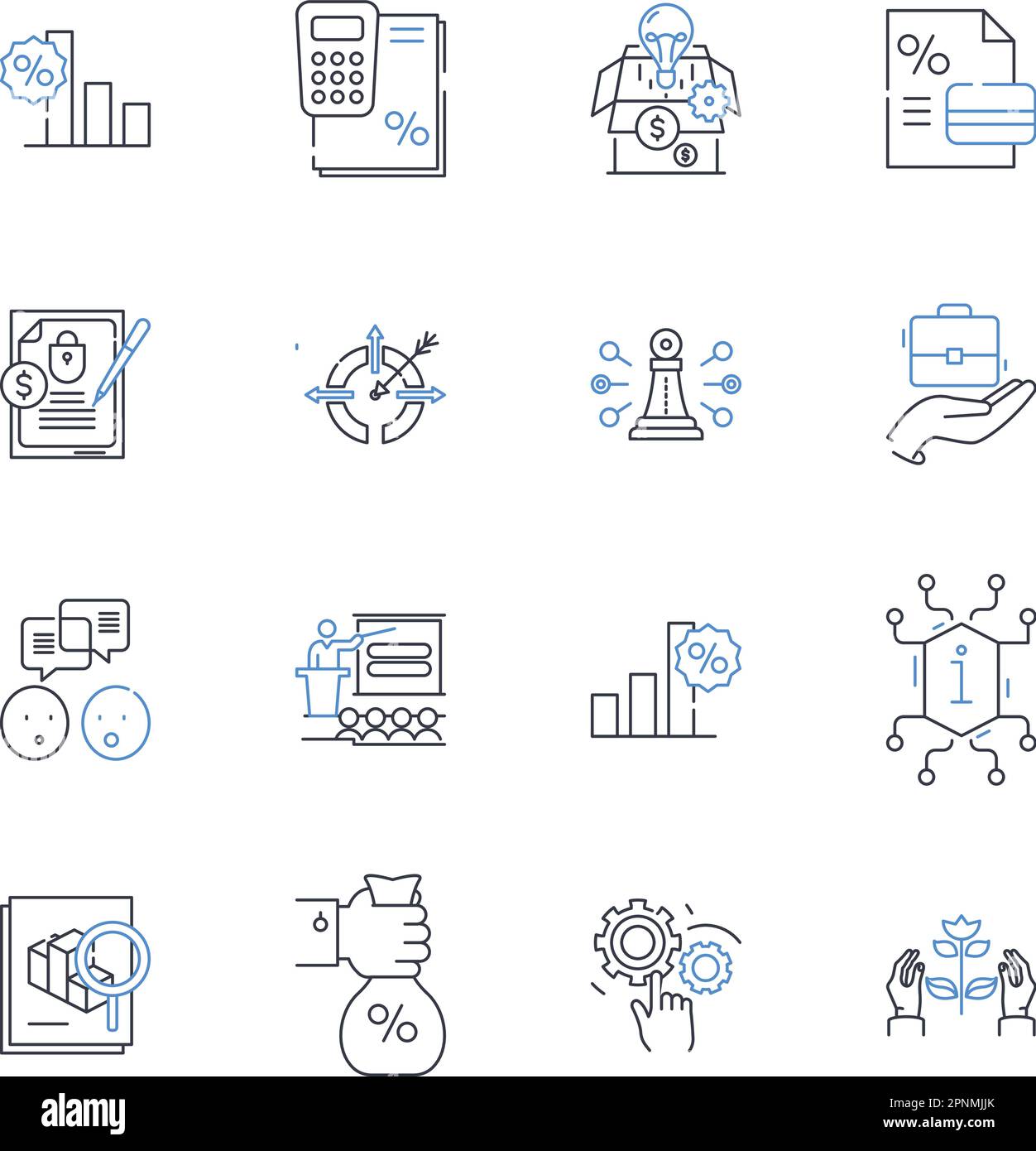 Deliberate and contemplate line icons collection. Ponder, Meditate, Reflect, Ruminate, Muse, Consider, Evaluate vector and linear illustration Stock Vector