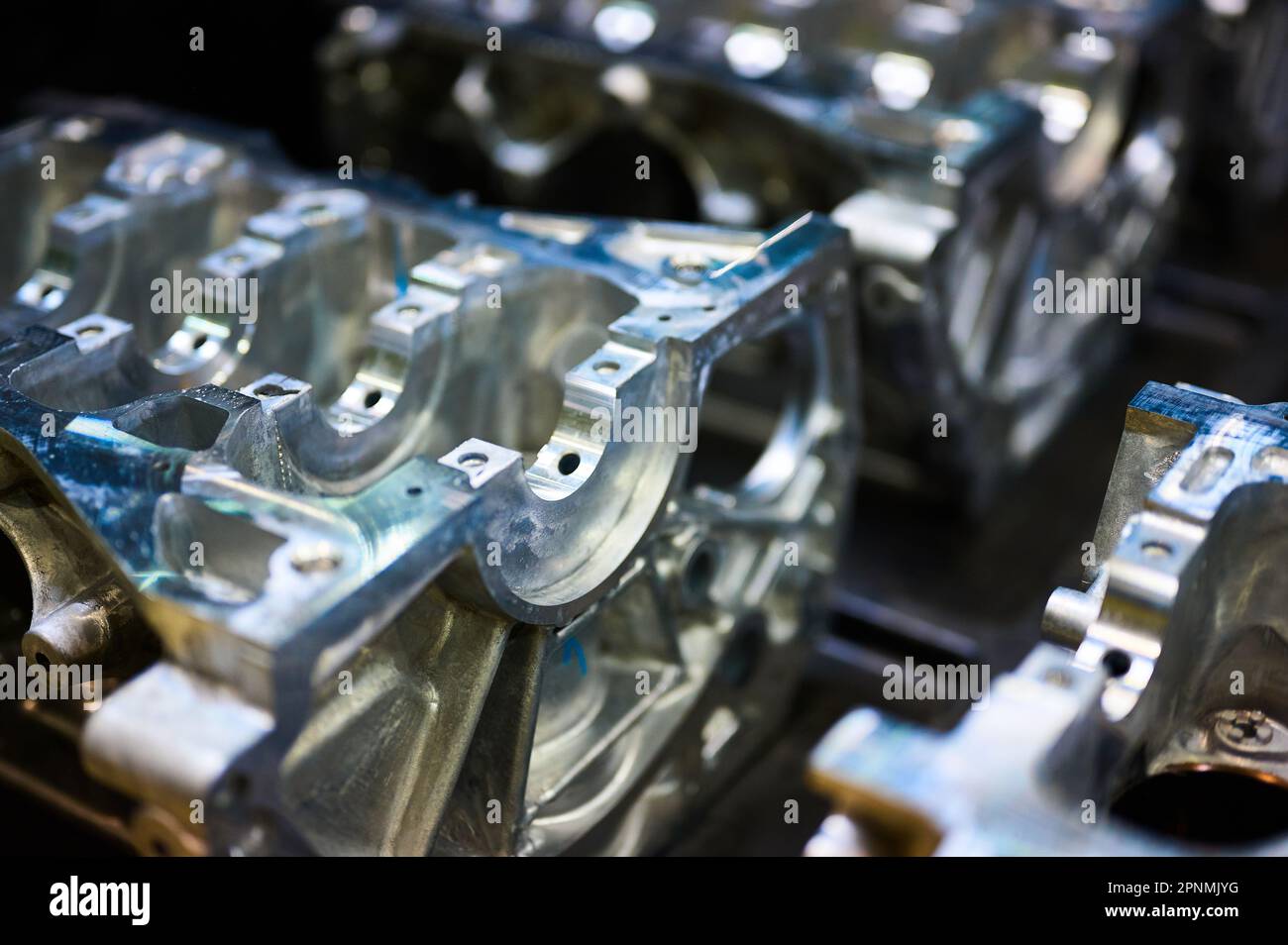 Automobile cylinder blocks cases ready for engine assembly Stock Photo