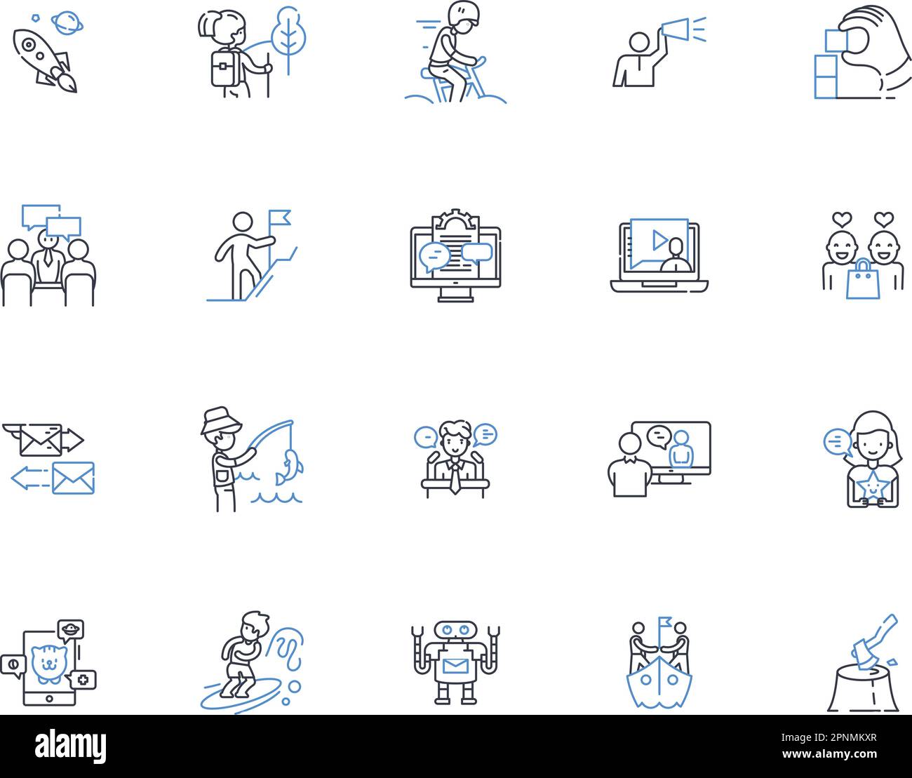Backpacking tools line icons collection. Tent, Sleeping bag, Backpack