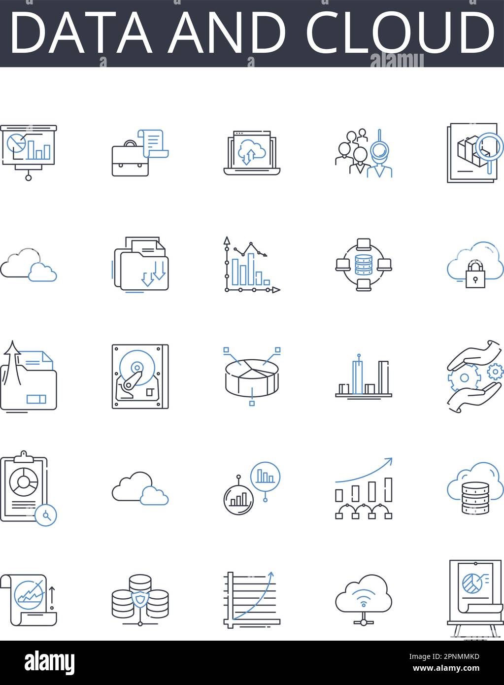 Data and cloud line icons collection. Analytics and insights ...