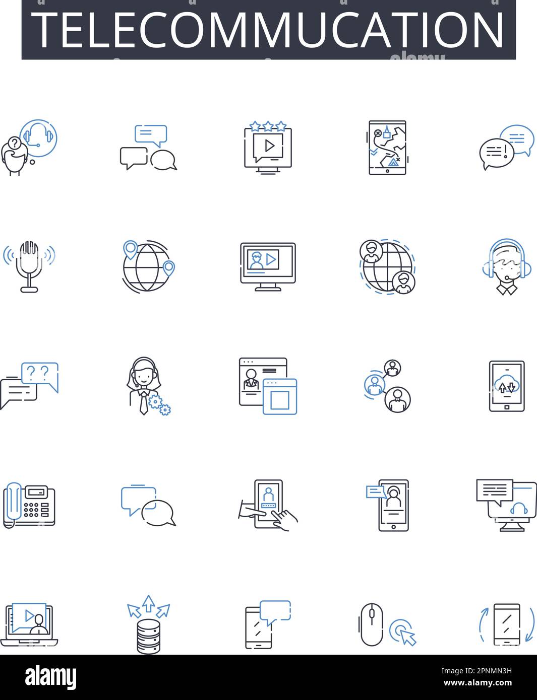 Telecommucation line icons collection. Campaigns, Subscribers, Automation, Click-throughs, Analytics, Segmentation, Personalization vector and linear Stock Vector