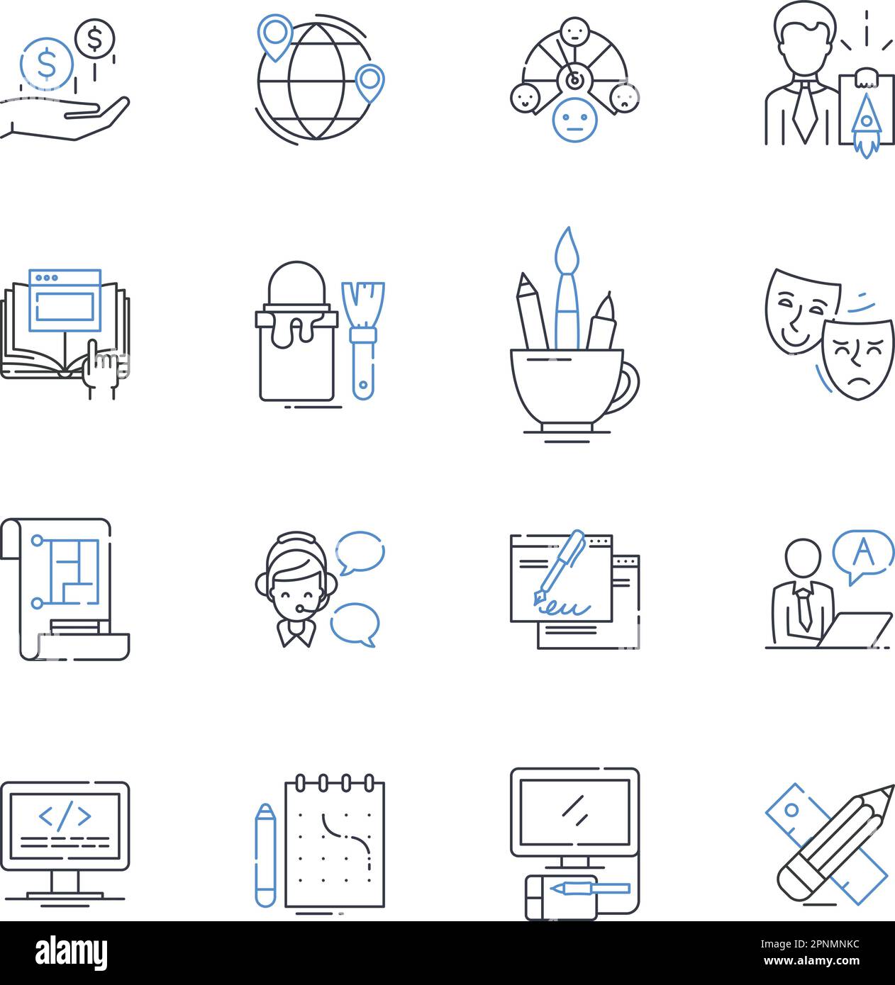 Gig economy line icons collection. Flexibility, Independence, Freelancing, Side hustles, Contracting, Sharing, Mobile vector and linear illustration Stock Vector