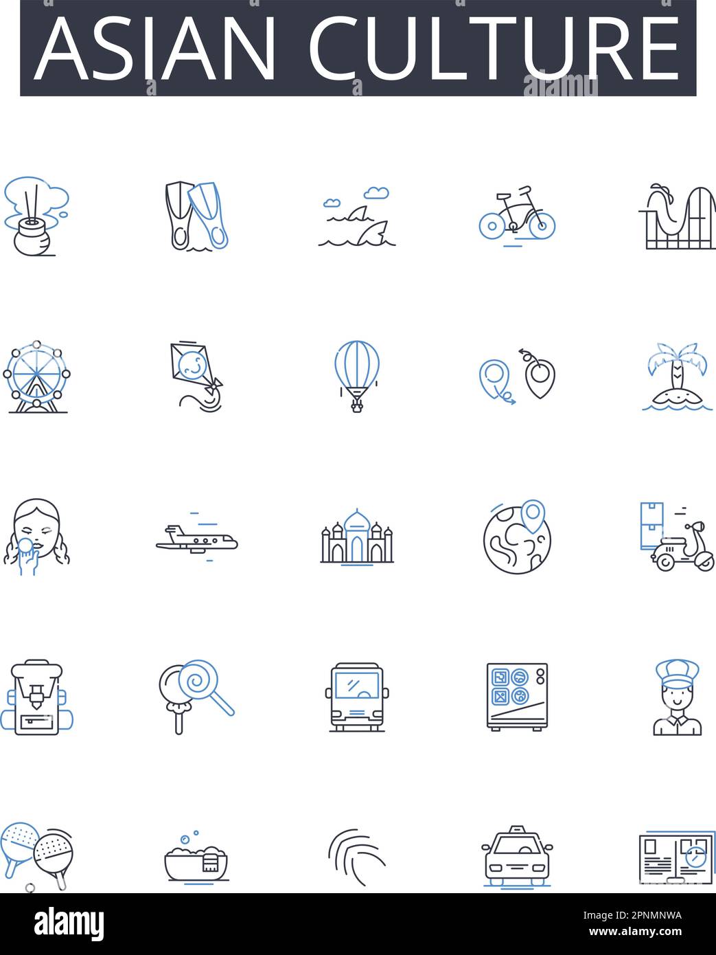 Asian culture line icons collection. Eastern culture, , , , , , vector ...
