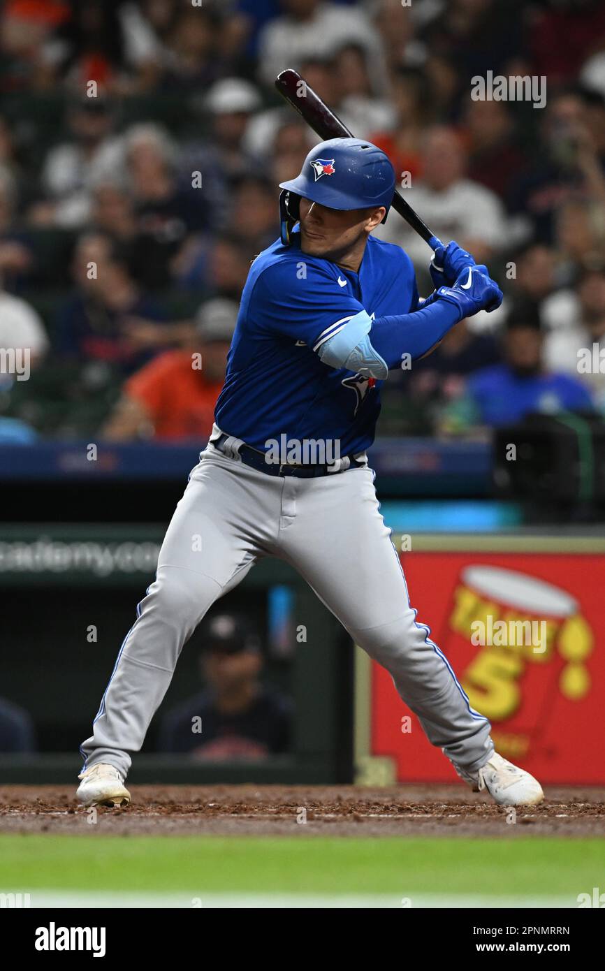 Houston, United States. 18th Apr, 2023. Toronto Blue Jays left fielder Daulton  Varsho (25) bats in the top of the eighth inning during the MLB game  between the Toronto Blue Jays and