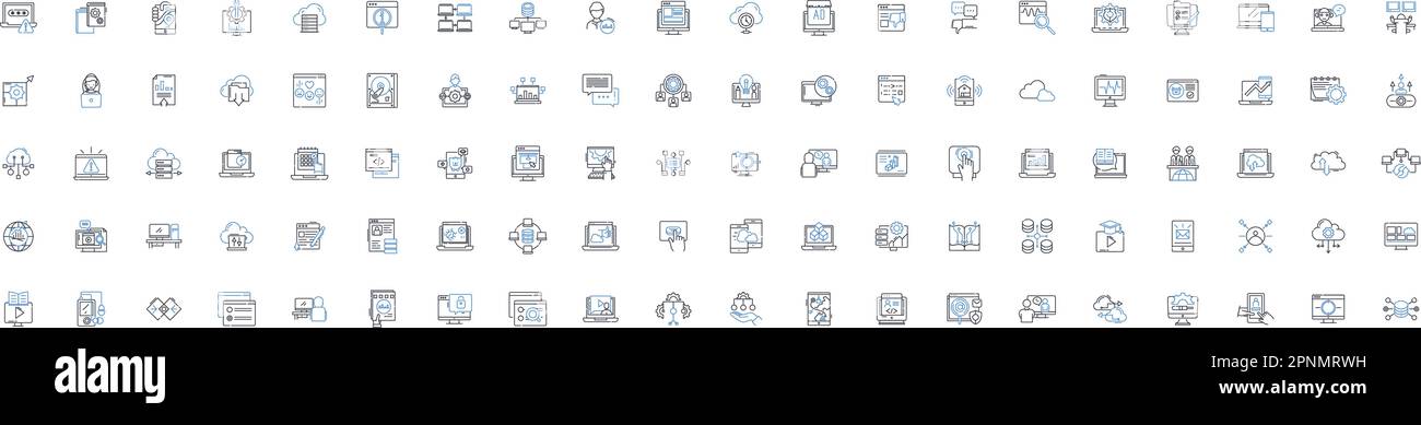 Online line icons collection. Digital, Virtual, Electronic, Internet, Cyber, Web-based, Remote vector and linear illustration. Cloud-based,Online,E Stock Vector