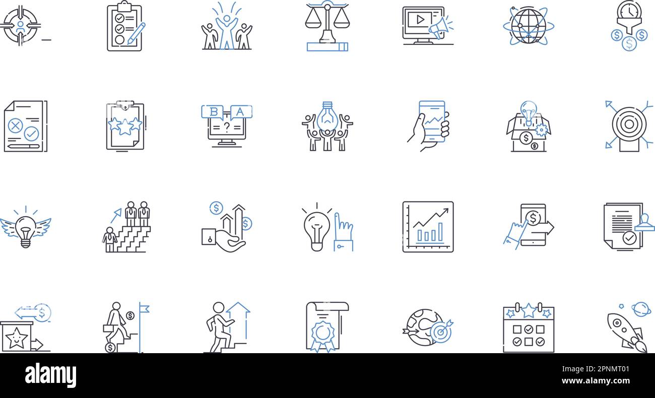 Budgeting process line icons collection. Planning, Allocating, Forecasting, Analysis, Execution, Control, Review vector and linear illustration Stock Vector