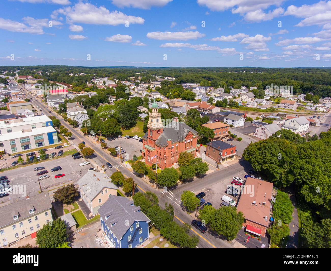 Cumberland Town Hall aerial view at 45 Broad Street in historic town