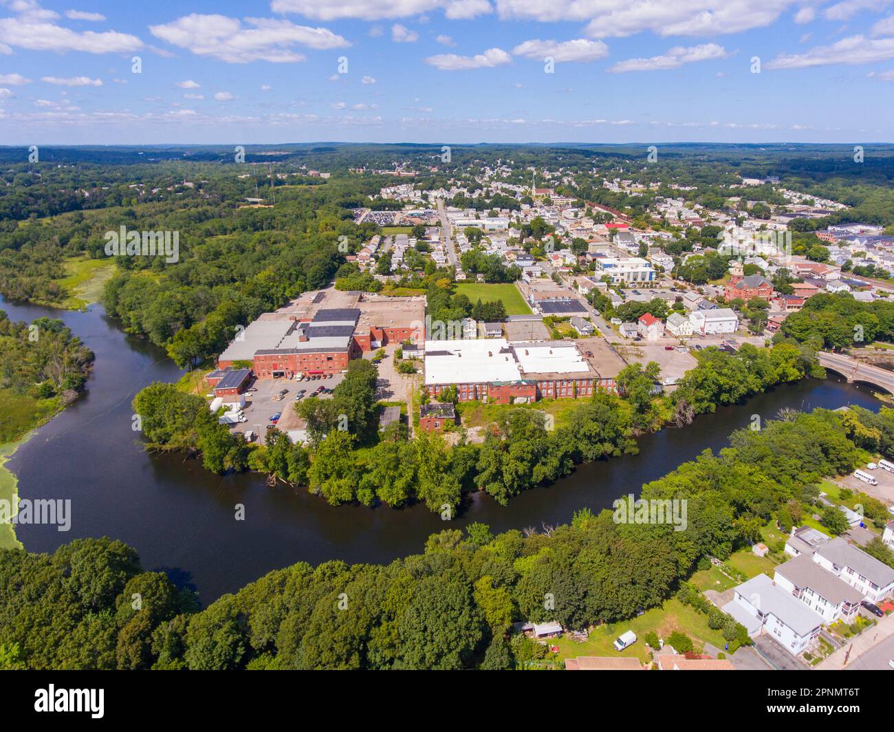 Cumberland historic town center aerial view on Broad Street with