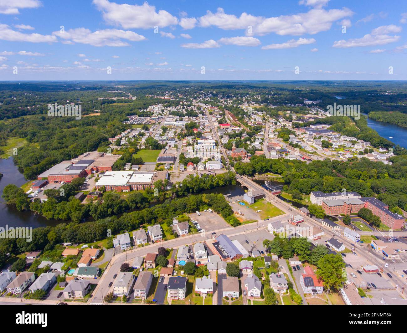 Cumberland historic town center aerial view on Broad Street with