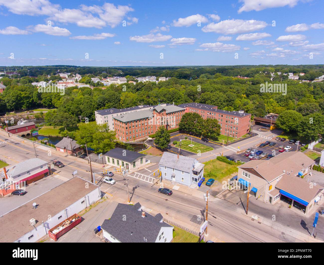 Valley Falls Mill on Blackstone River near Valley Falls Heritage Park at historic city center of
