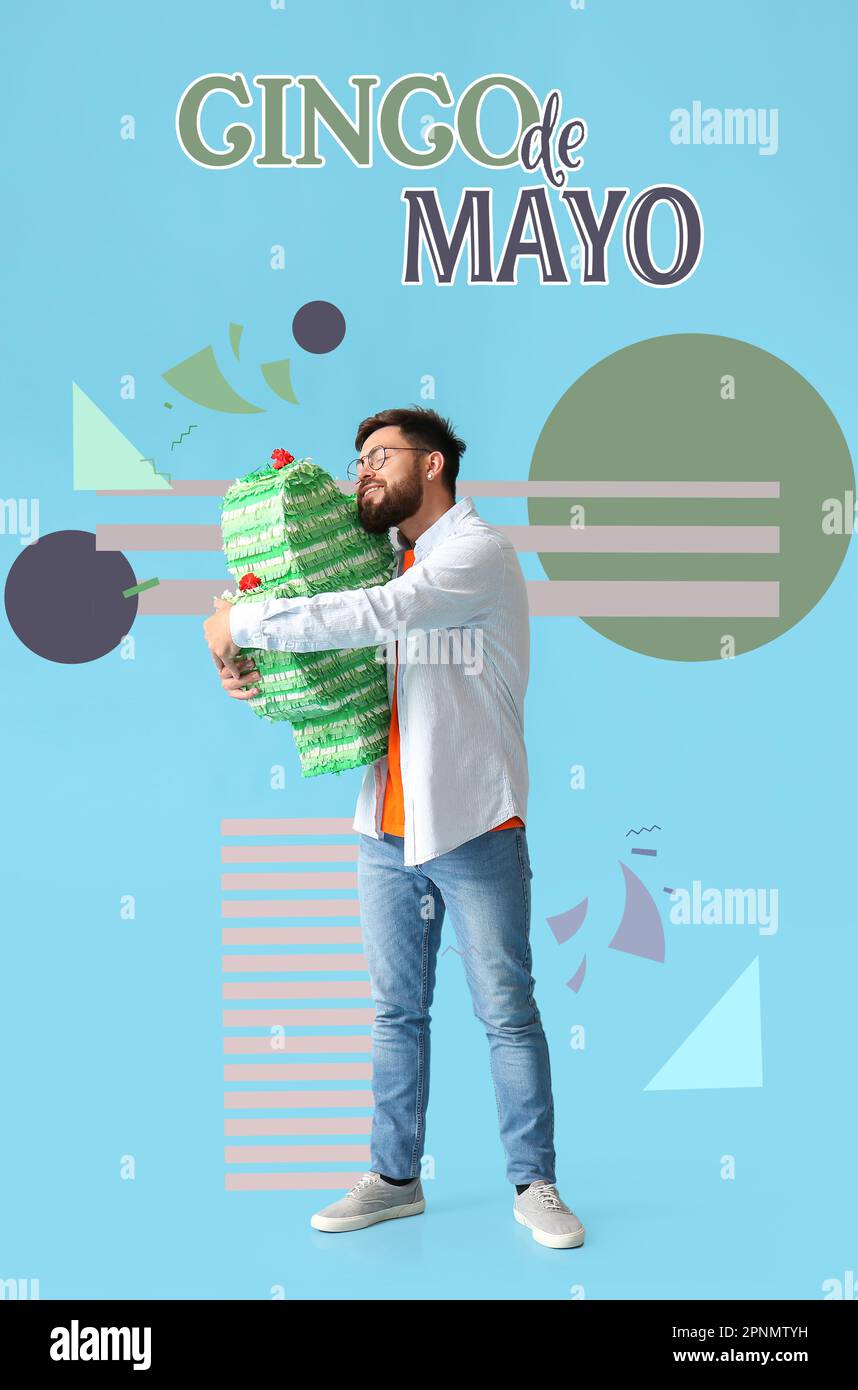 Banner for Cinco De Mayo (Spanish for Fifth of May) with man and pinata Stock Photo Alamy