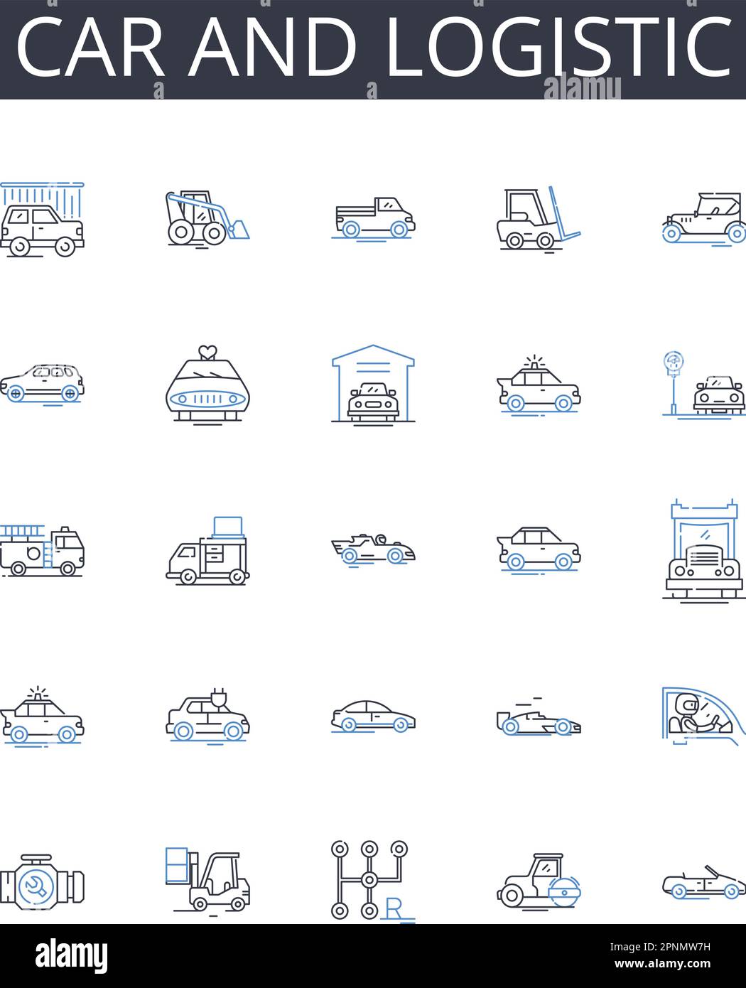 Car and logistic line icons collection. Vehicle and transportation, Automobile and conveyance, Truck and haulage, Bike and conveyance, Van and Stock Vector