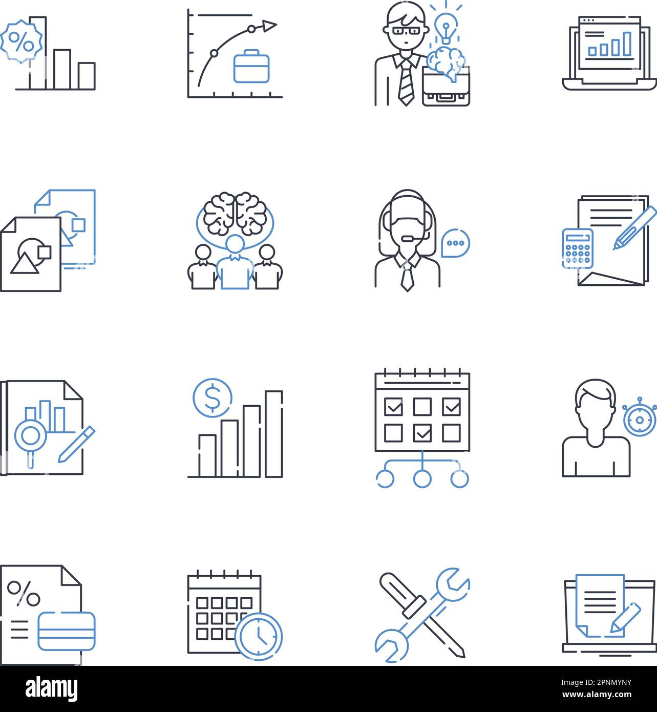 Performance Analytics line icons collection. Metrics, Analysis, Dashboards, Visualization, Insights, KPIs, Reporting vector and linear illustration Stock Vector