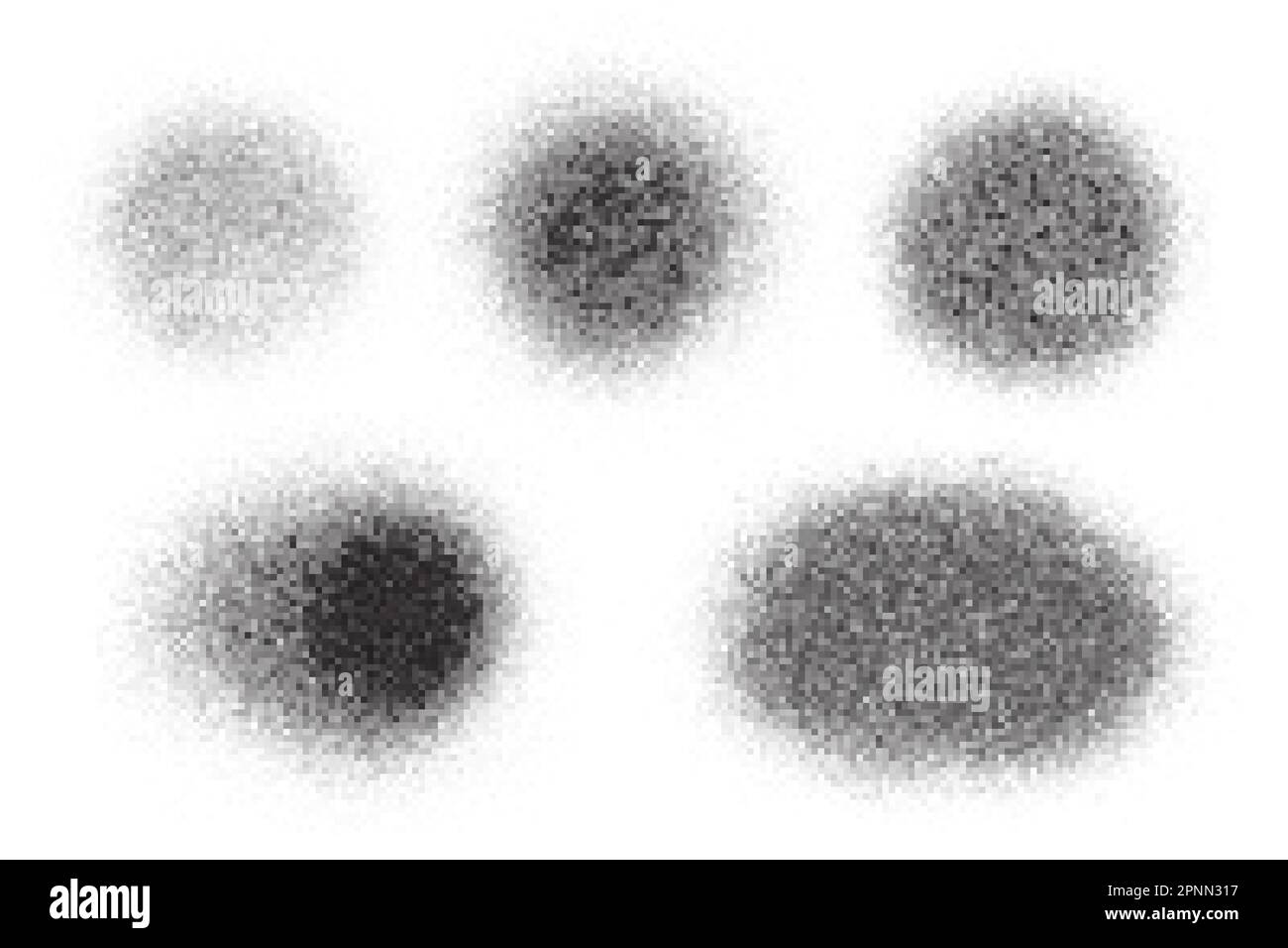 Spray paint circle stain with noise texture effect. Grainy dotted black splash on white