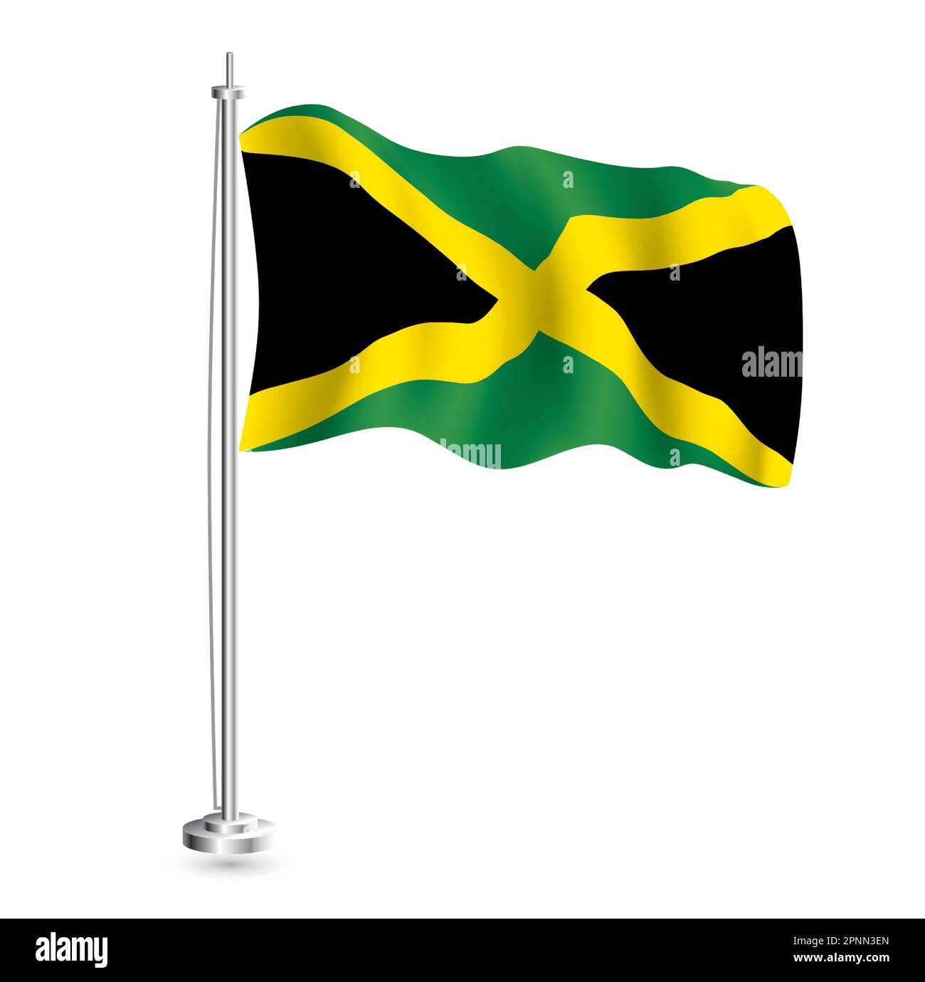 Jamaican Flag. Isolated Realistic Wave Flag of Jamaica Country on Flagpole. Vector Illustration. Stock Vector
