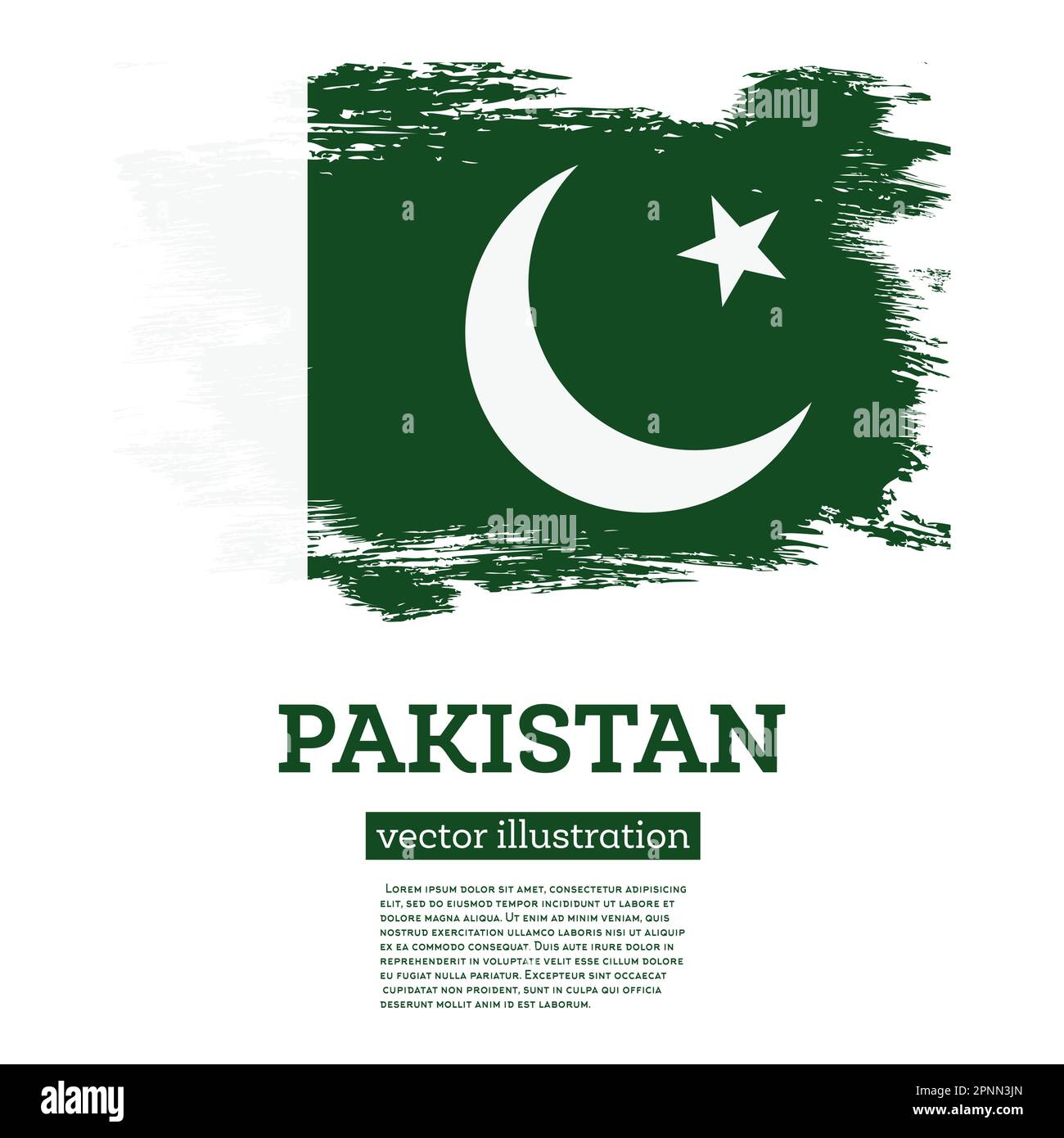 Pakistan Flag with Brush Strokes. Vector Illustration. Independence Day. Stock Vector