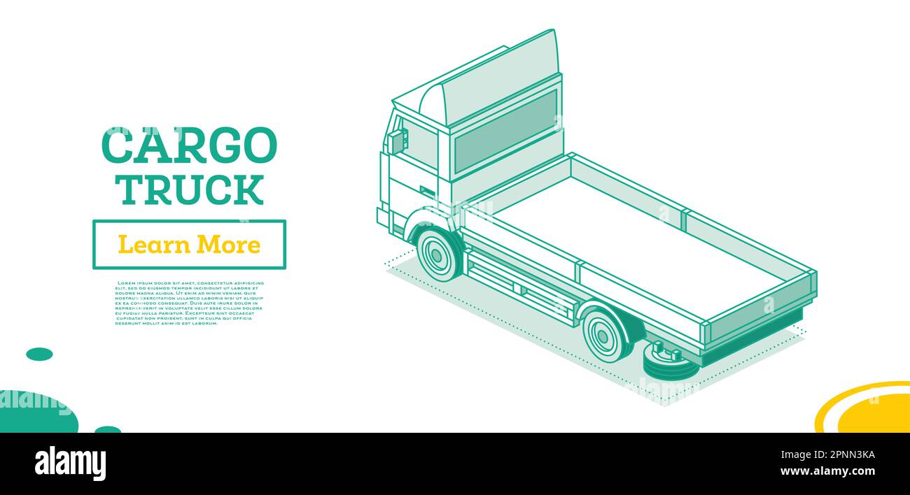 Isometric Cargo Truck. Commercial Transport. Logistics. Outline Object. Vector Illustration. Car for Carriage of Goods. Back View. Stock Vector