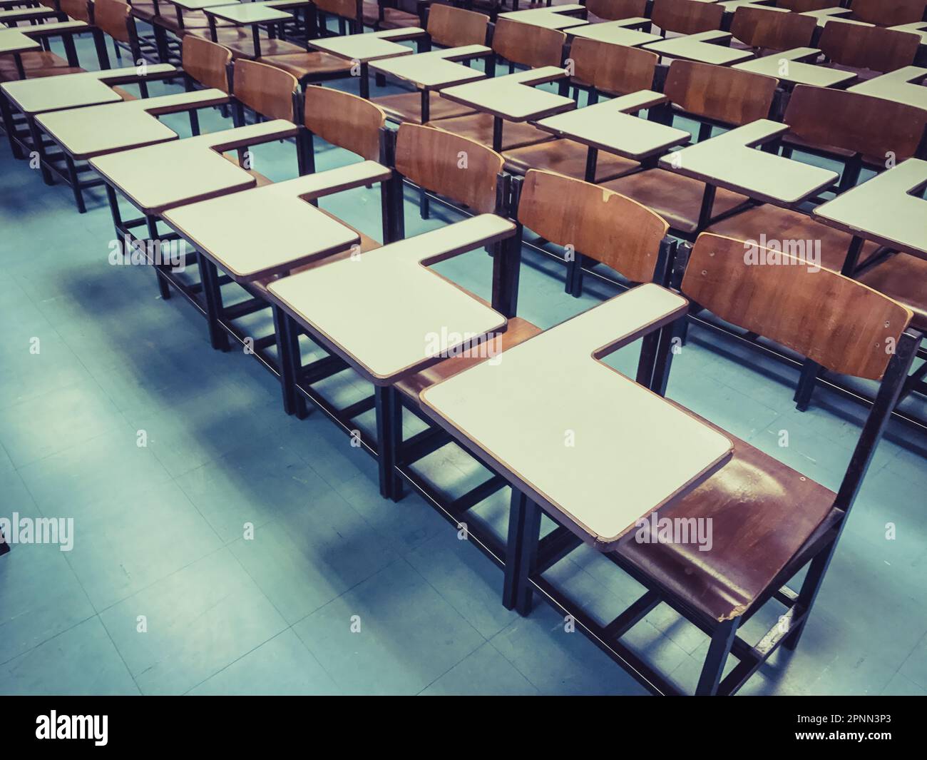 Wooden chairs in the classroom background Stock Photo - Alamy