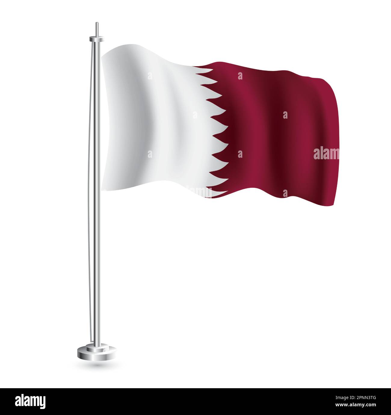 Qatari Flag. Isolated Realistic Wave Flag of Qatar Country on Flagpole. Vector Illustration. Stock Vector