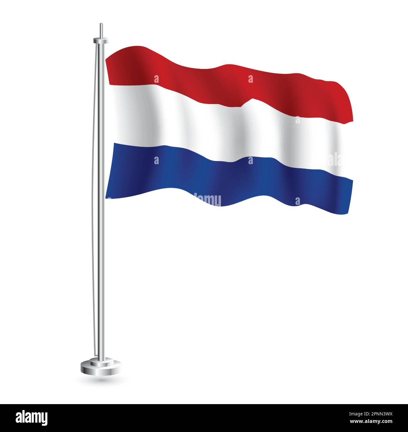 Netherlands Flag Isolated Realistic Wave Flag Of Netherlands Country On Flagpole Vector