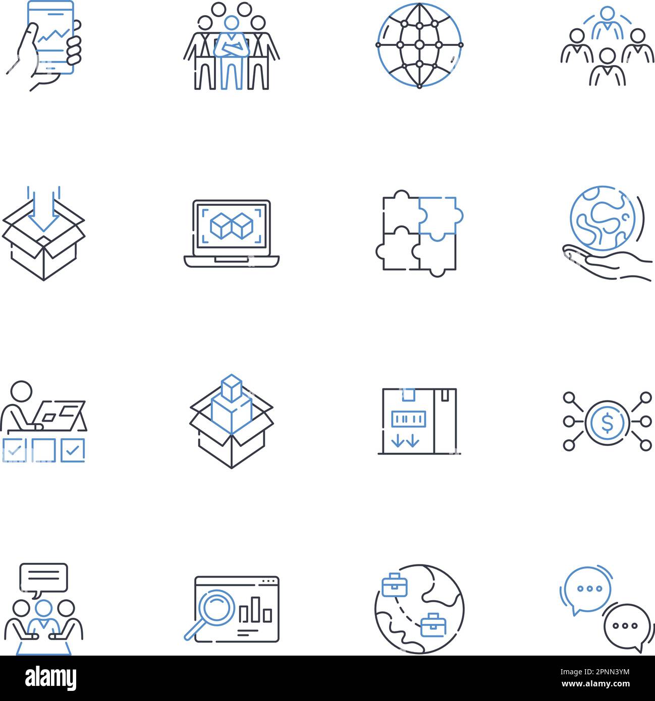 Divisionalization line icons collection. Segmentation, Specialization, Departmentalization, Diversification, Fragmentation, Differentiation Stock Vector