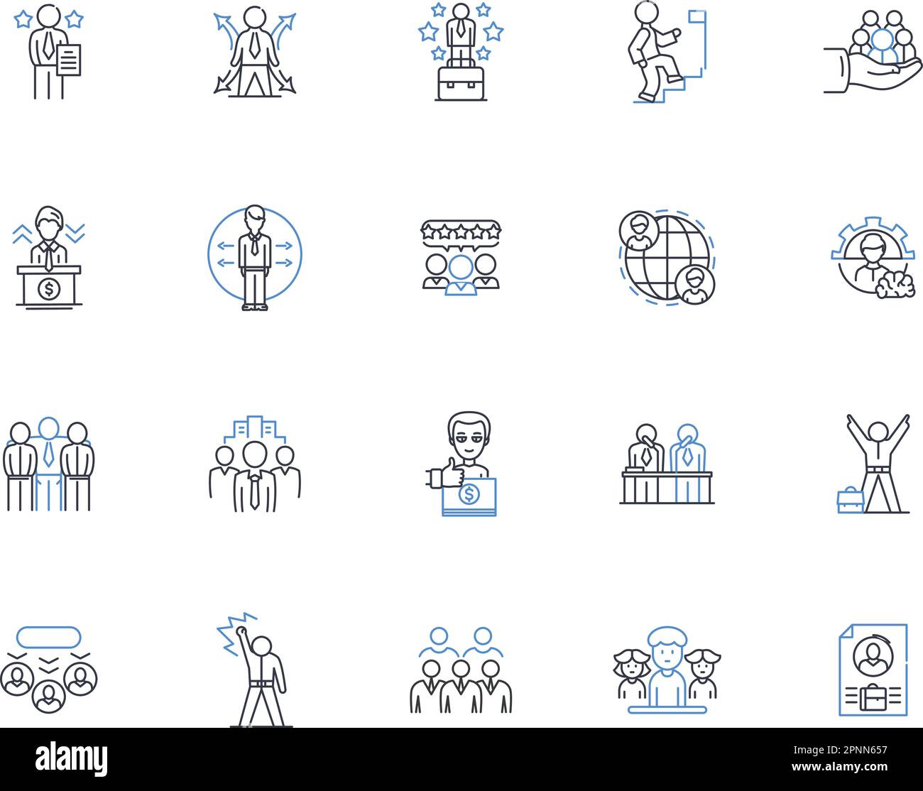 Coordination regulation line icons collection. Management, Oversight, Integration, Harmony, Synchronization, Cooperation, Collaboration vector and Stock Vector