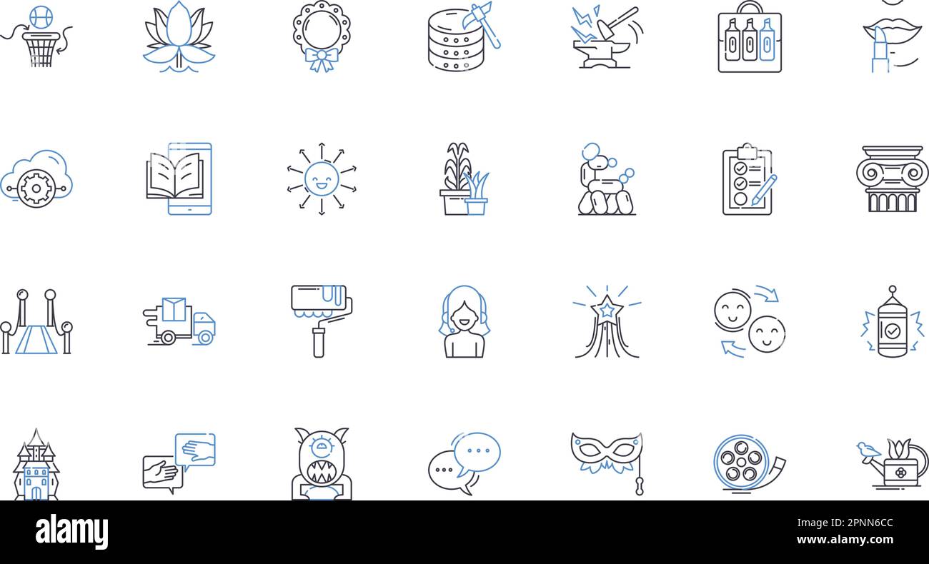 Amusements line icons collection. Carnival, Rollercoaster, Carousel, Thrill, Funfair, Arcade, Games vector and linear illustration. Entertainment Stock Vector