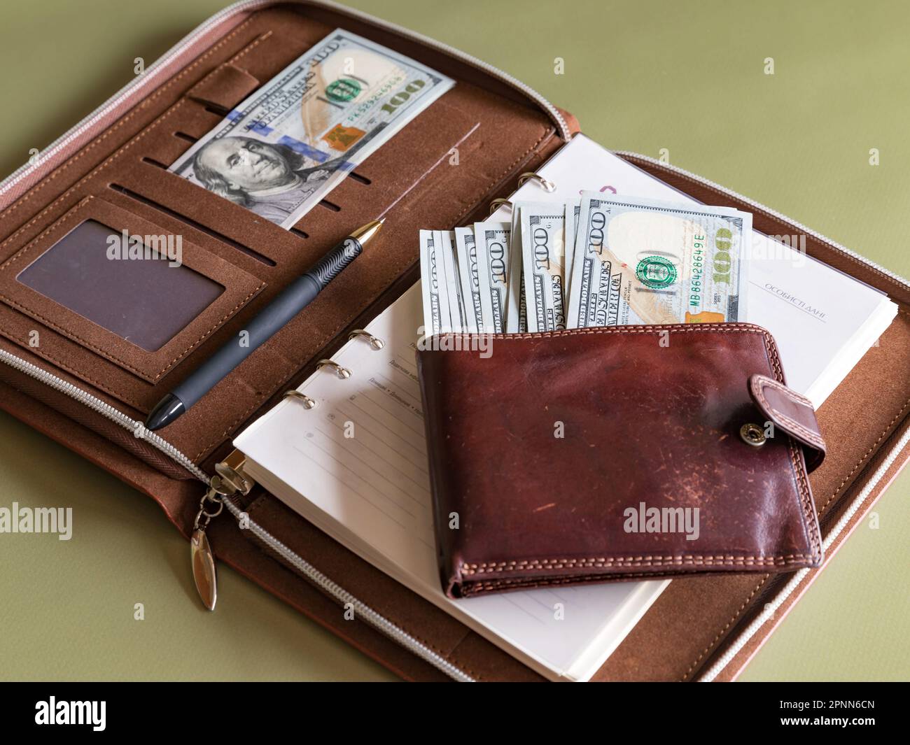 Dollars and wallet. Financial management concept. Stock Photo