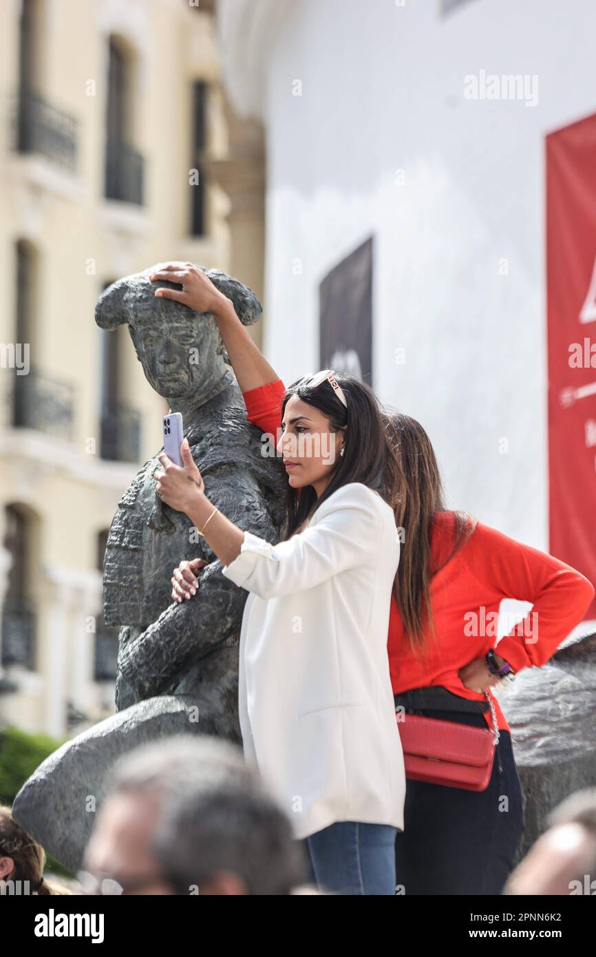 April 19, 2023 (Ronda, Malaga) Felipe VI is received by dozens of people upon his arrival at the bullring to participate in the commemoration of the 450th anniversary of the Real Maestranza de Caballería de Ronda. It was attended by some 2,500 schoolchildren from the Serranía de Ronda. Credit: CORDON PRESS/Alamy Live News Stock Photo