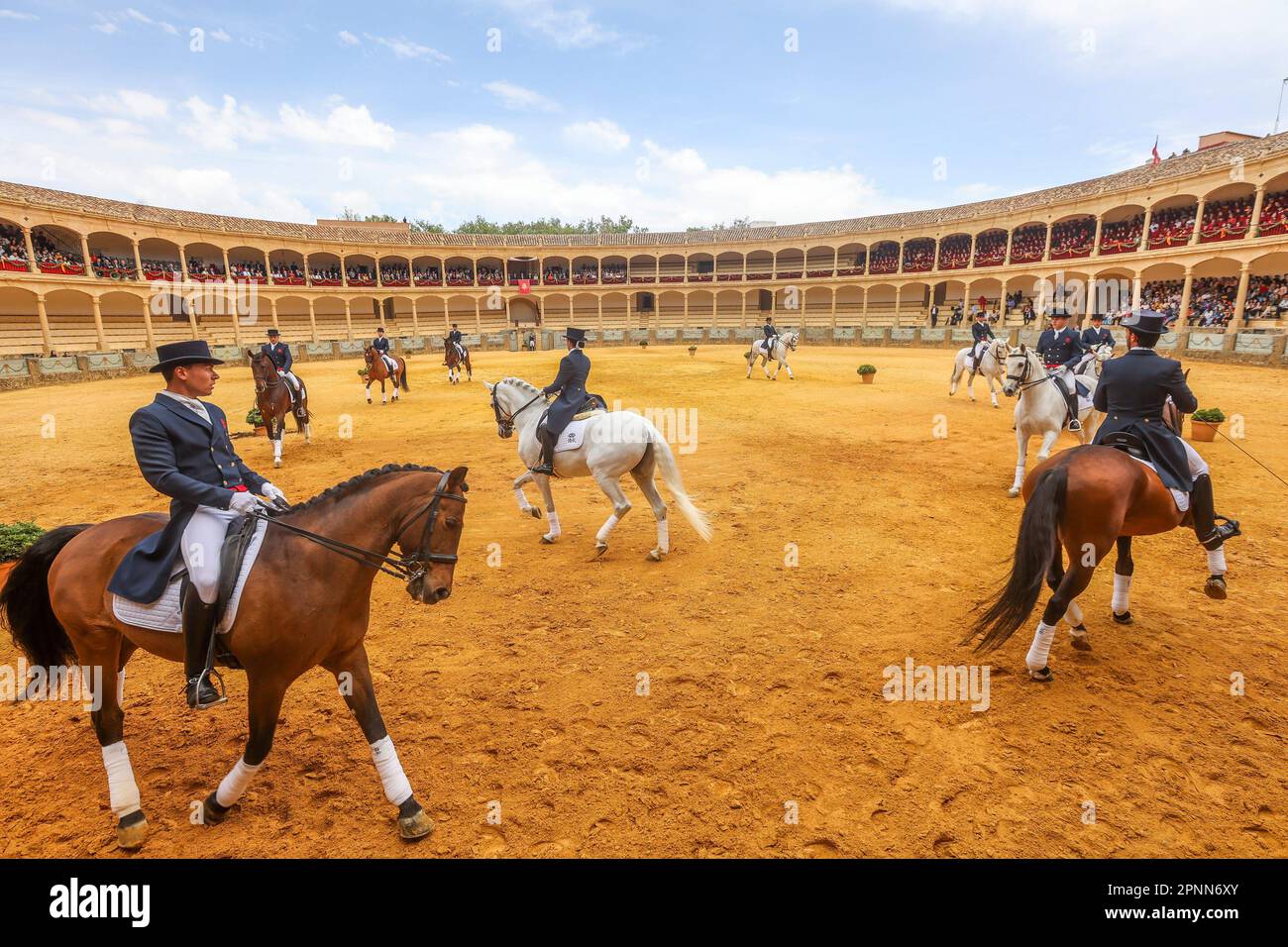 April 19, 2023 (Ronda, Malaga) Felipe VI is received by dozens of people upon his arrival at the bullring to participate in the commemoration of the 450th anniversary of the Real Maestranza de Caballería de Ronda. It was attended by some 2,500 schoolchildren from the Serranía de Ronda. Credit: CORDON PRESS/Alamy Live News Stock Photo