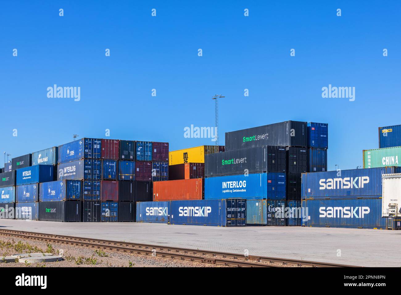 Container storage at a railway Stock Photo Alamy