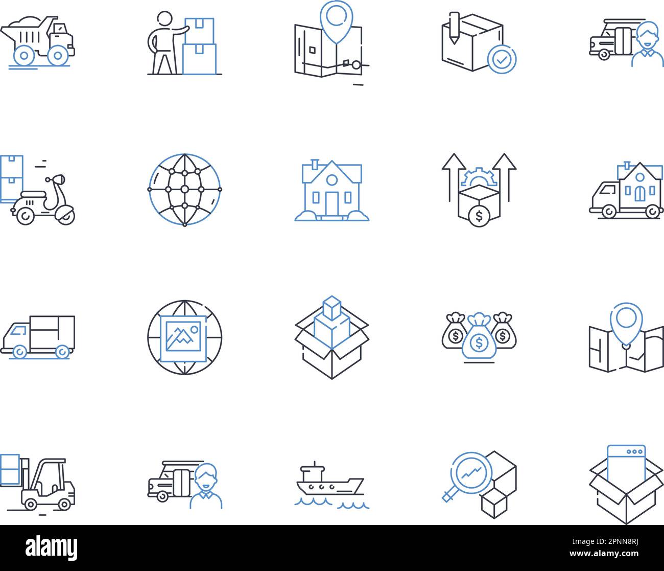 Material handling line icons collection. Forklift, Pallets, Conveyors ...