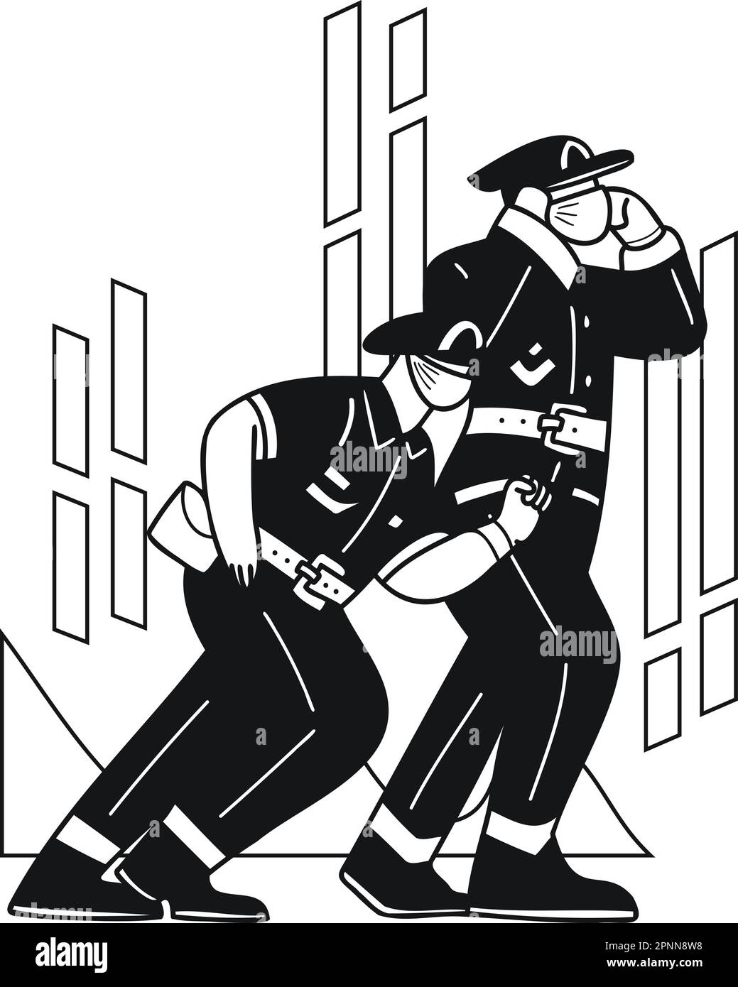 The police are catching criminals illustration in doodle style isolated on background Stock Vector