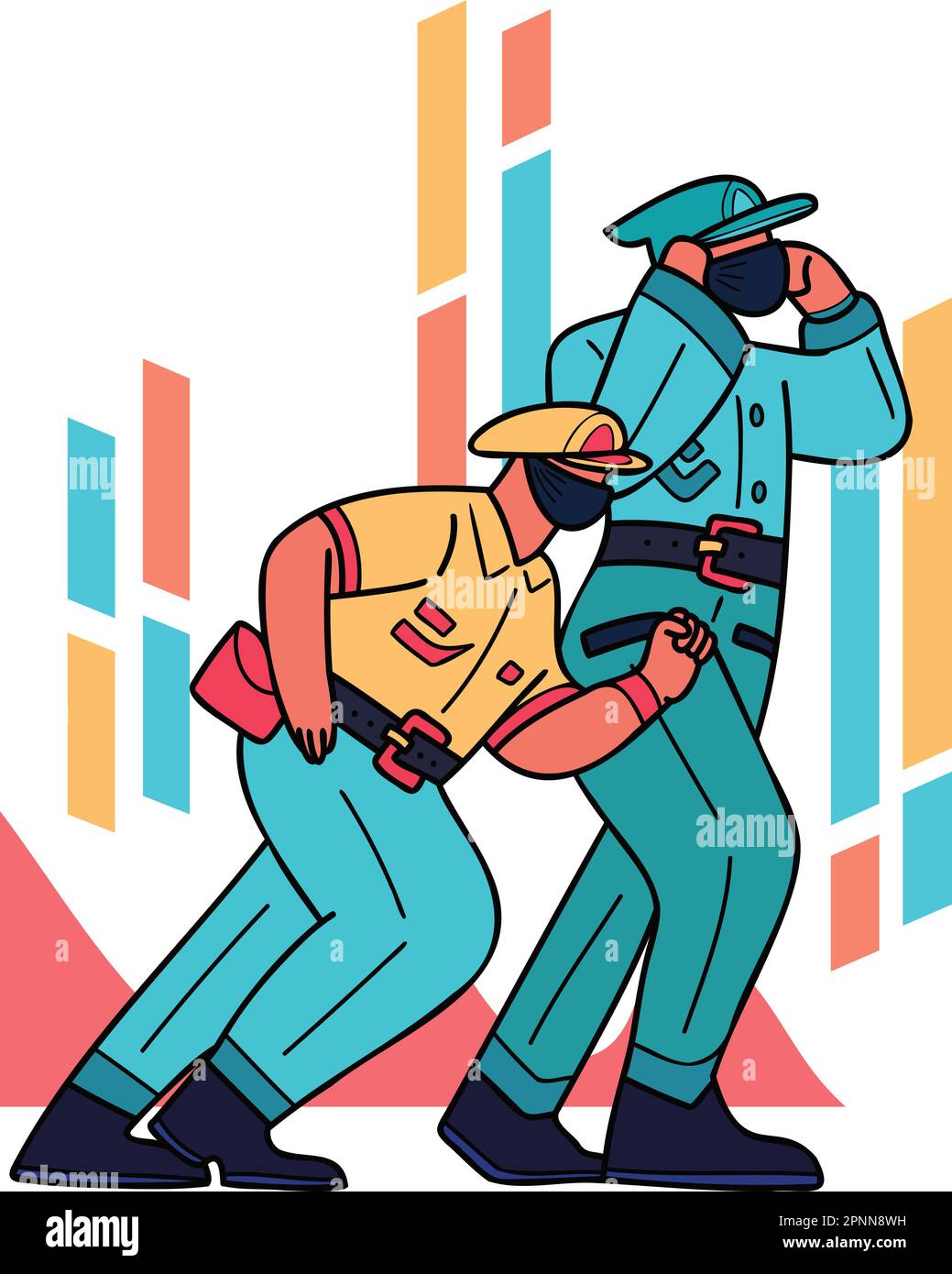 The police are catching criminals illustration in doodle style isolated