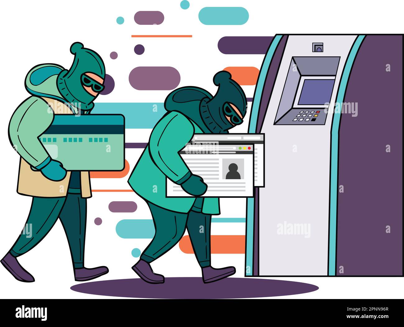 thief with credit card illustration in doodle style isolated on background Stock Vector