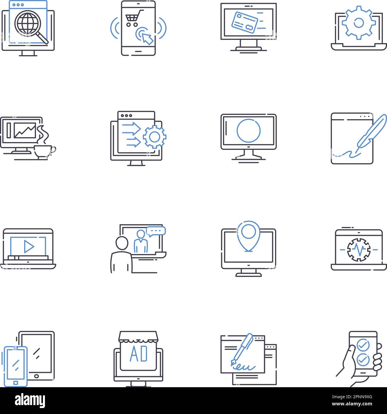 Cyber marketing line icons collection. digital, SEO, social media, e ...