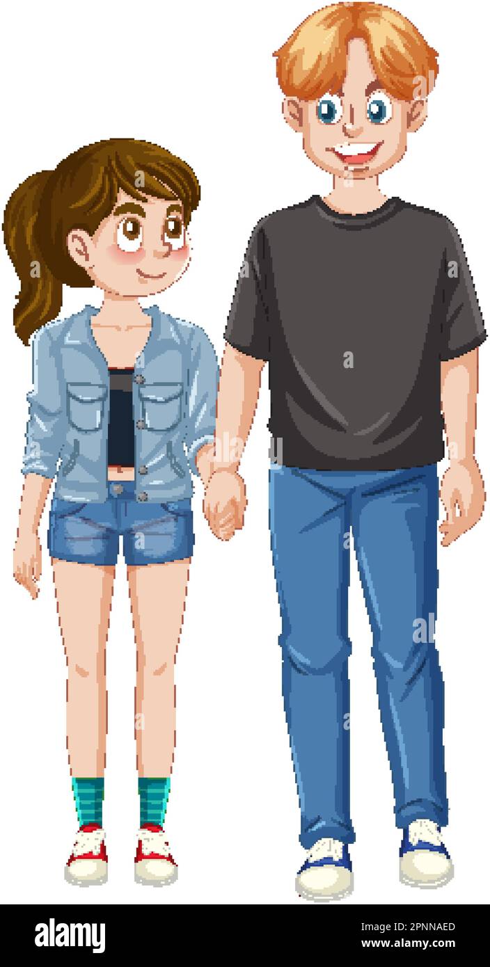 A Teenage Couple Holding Hands Together illustration Stock Vector Image ...