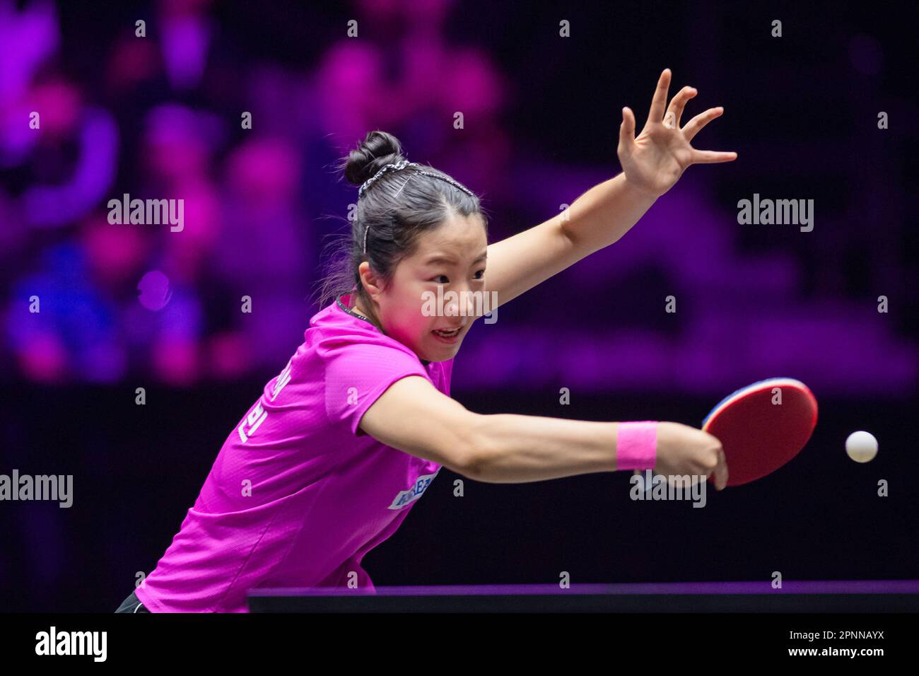Macao, China. 20th Apr, 2023. Shin Yubin of South Korea hits a