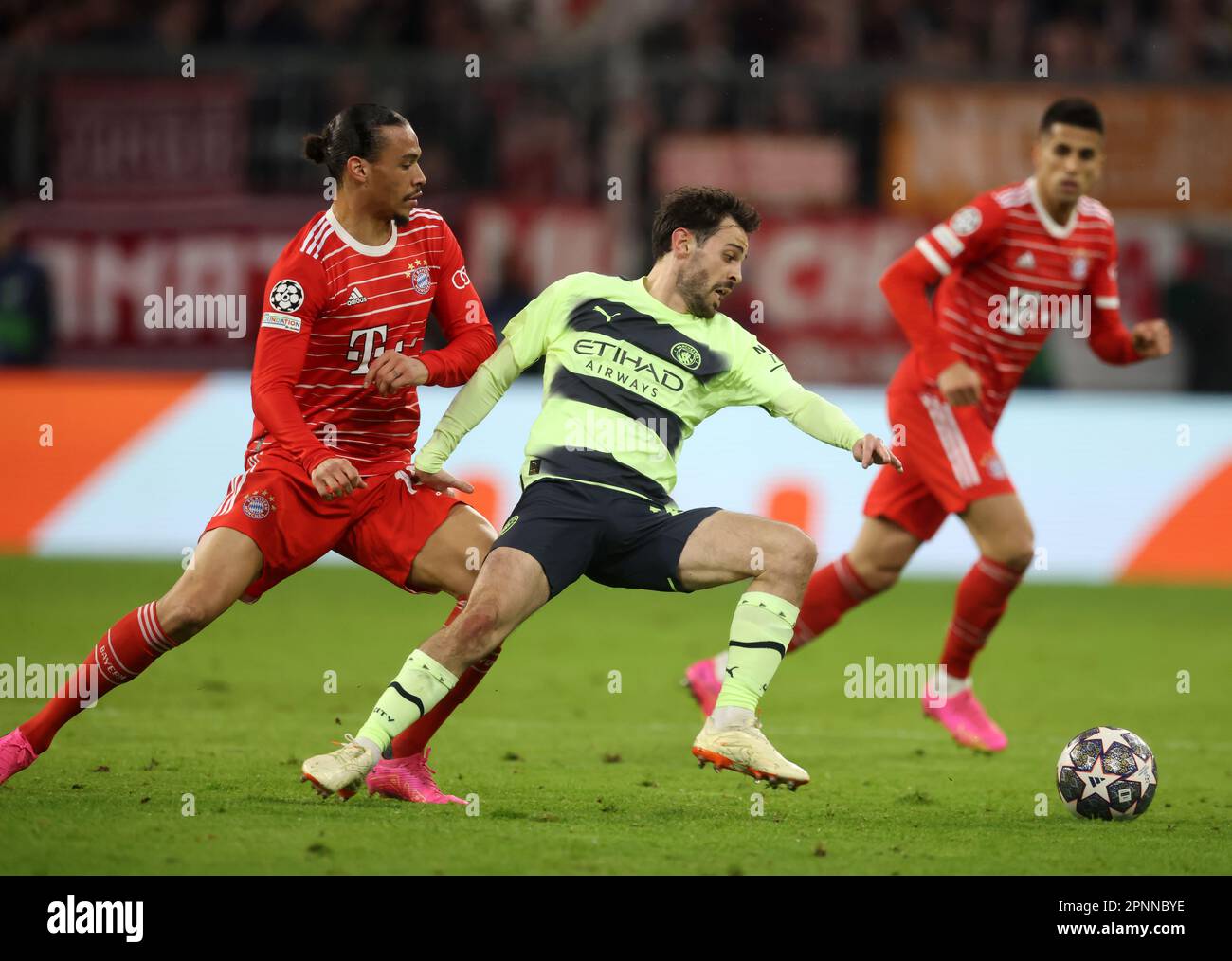 Leroy Sane of FC Bayern Muenchen , Bernado Silva of Manchester City FC