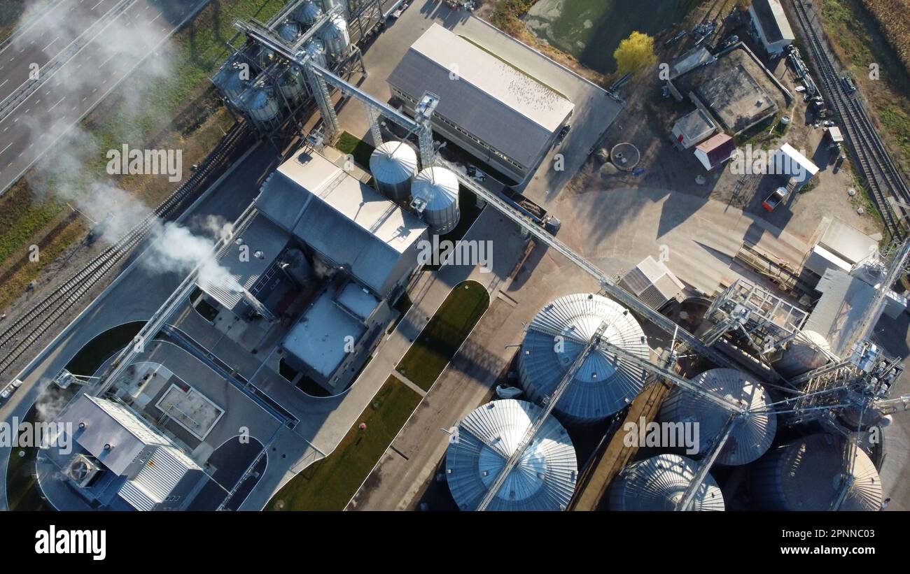 Grain elevator. Granary. Large metal structure grain elevator. Storage