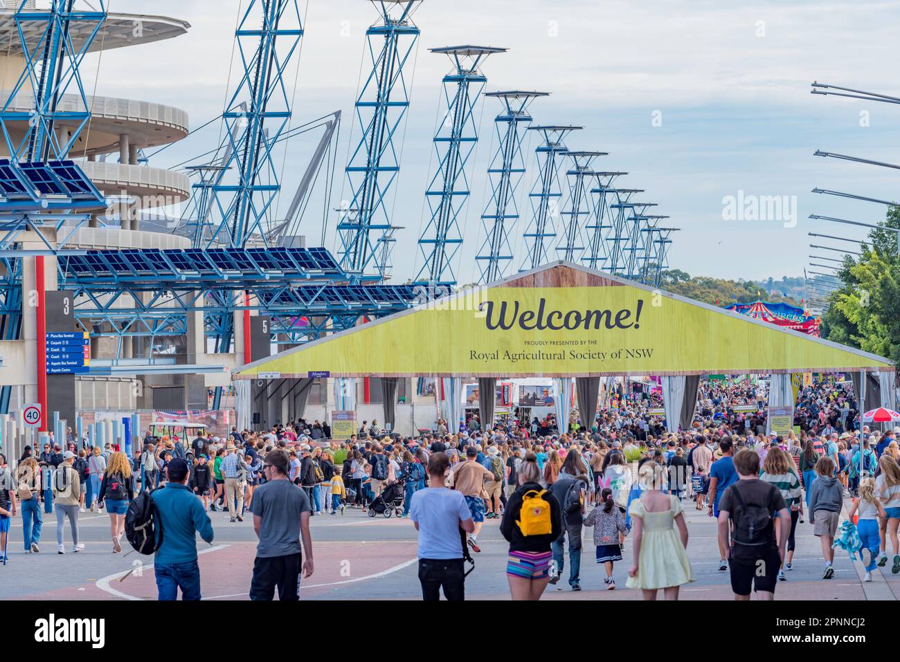 Crowds of people waiting to enter the 2023 Royal Easter Show in Sydney, Australia. Stock Photo