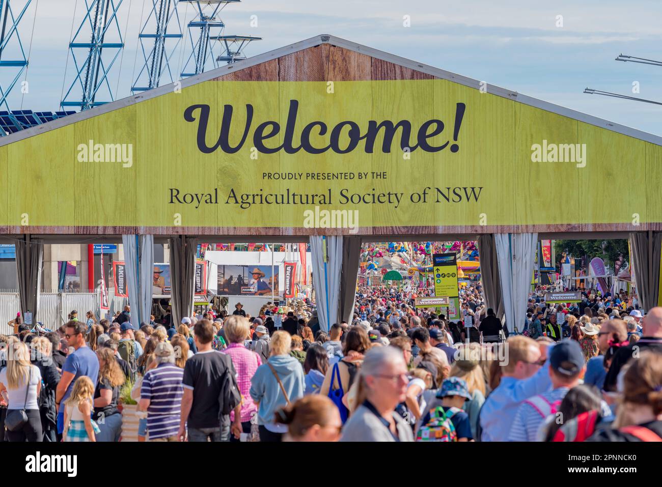 Crowds of people waiting to enter the 2023 Royal Easter Show in Sydney, Australia. Stock Photo