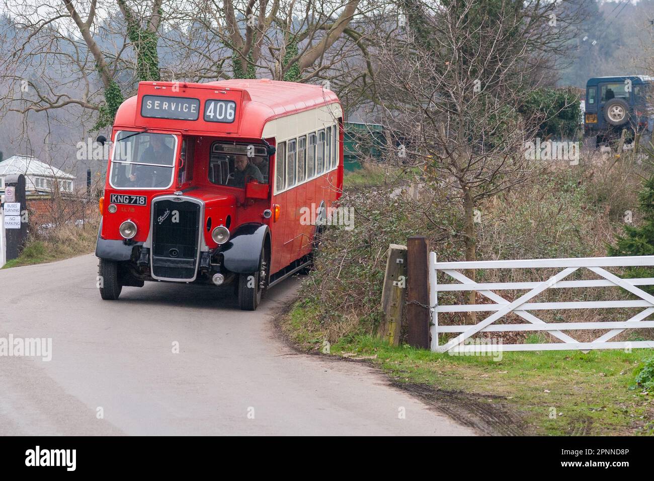 An Eastern Counties single decker bus at a NNR steam gala Stock Photo