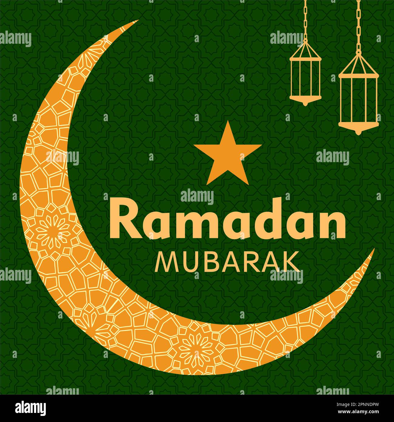 A vibrant design for Ramadan Kareem features a golden crescent and star ...