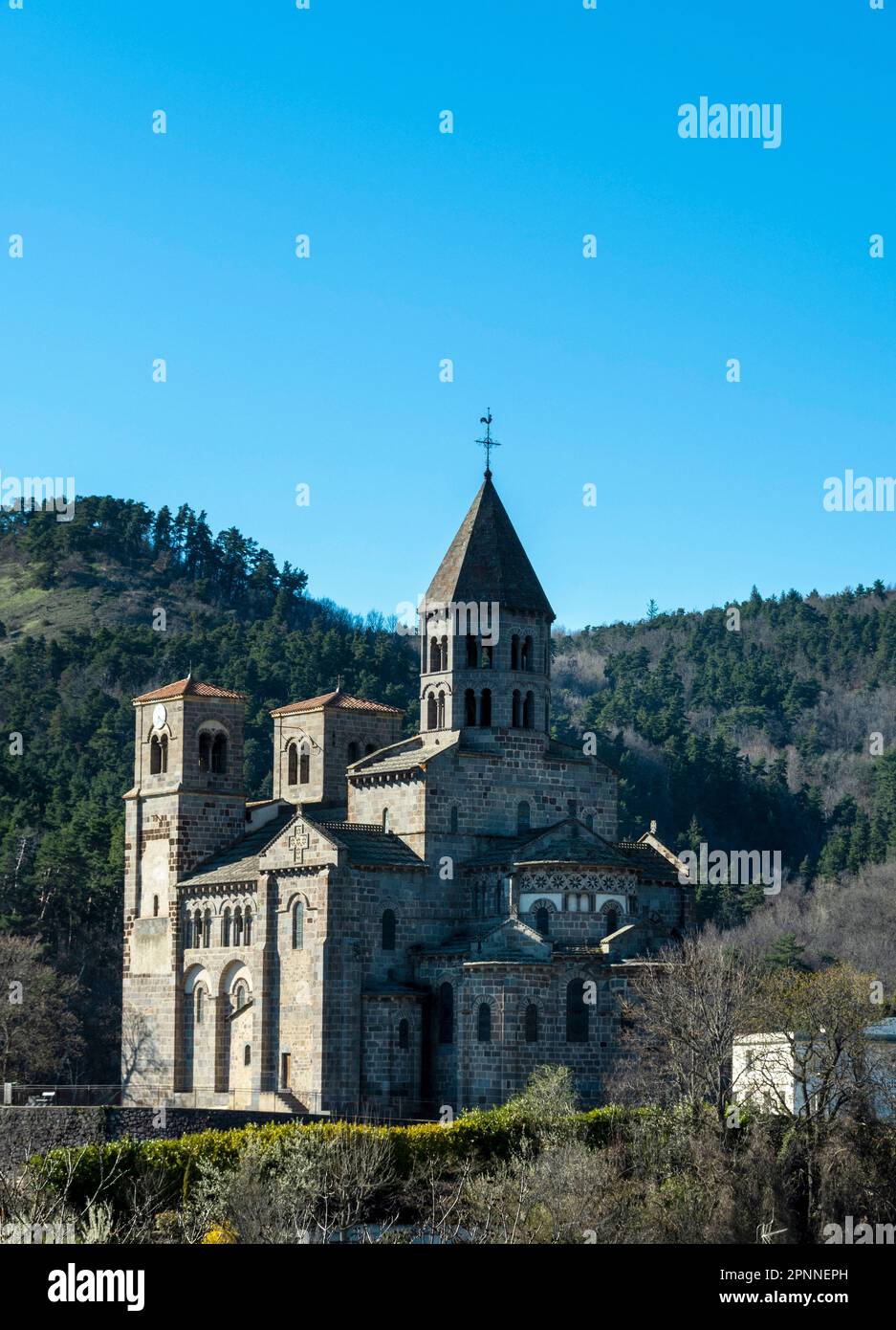 Romanesque church of Saint Nectaire, Puy de Dome, Auvergne-Rhone-Alpes, France Stock Photo