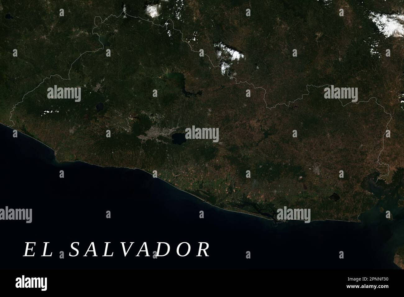 El Salvador in Central America seen from space - contains modified Copernicus Sentinel Data (2022) Stock Photo