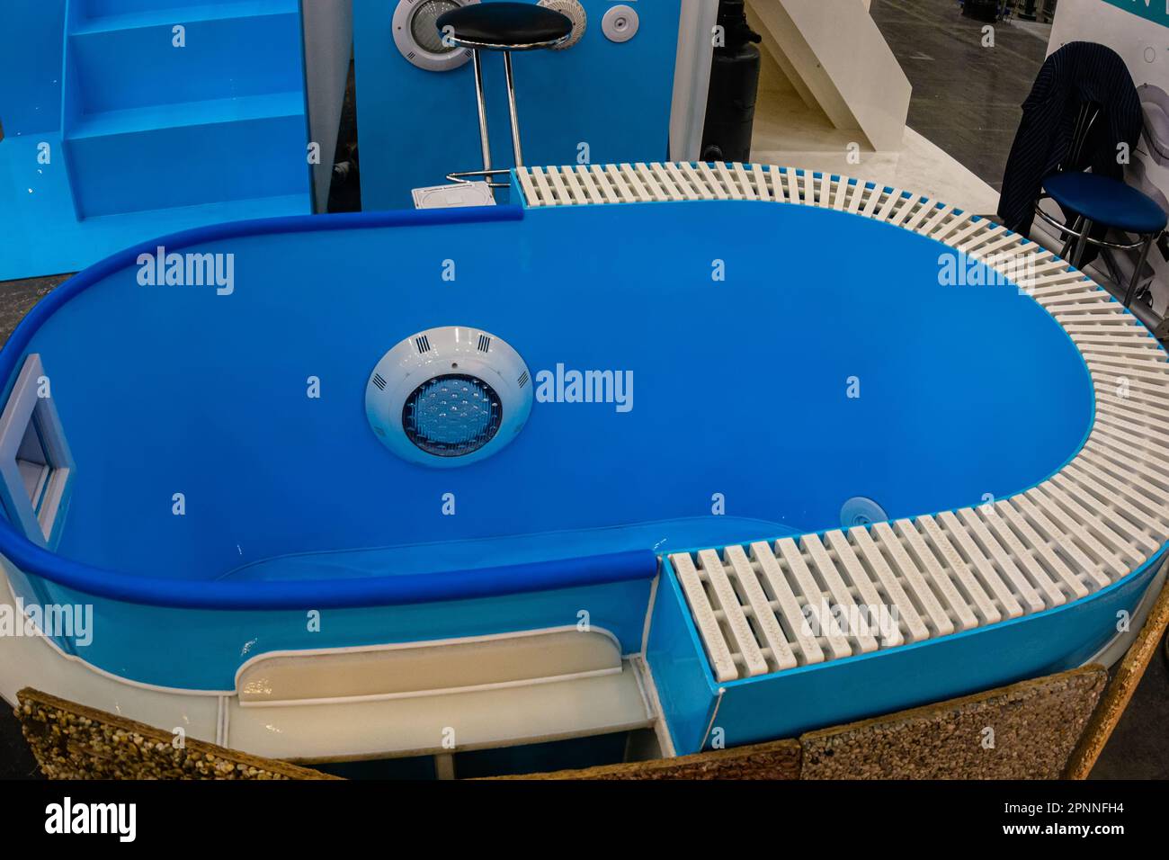 Plastic bathtub blue with lighting Stock Photo Alamy