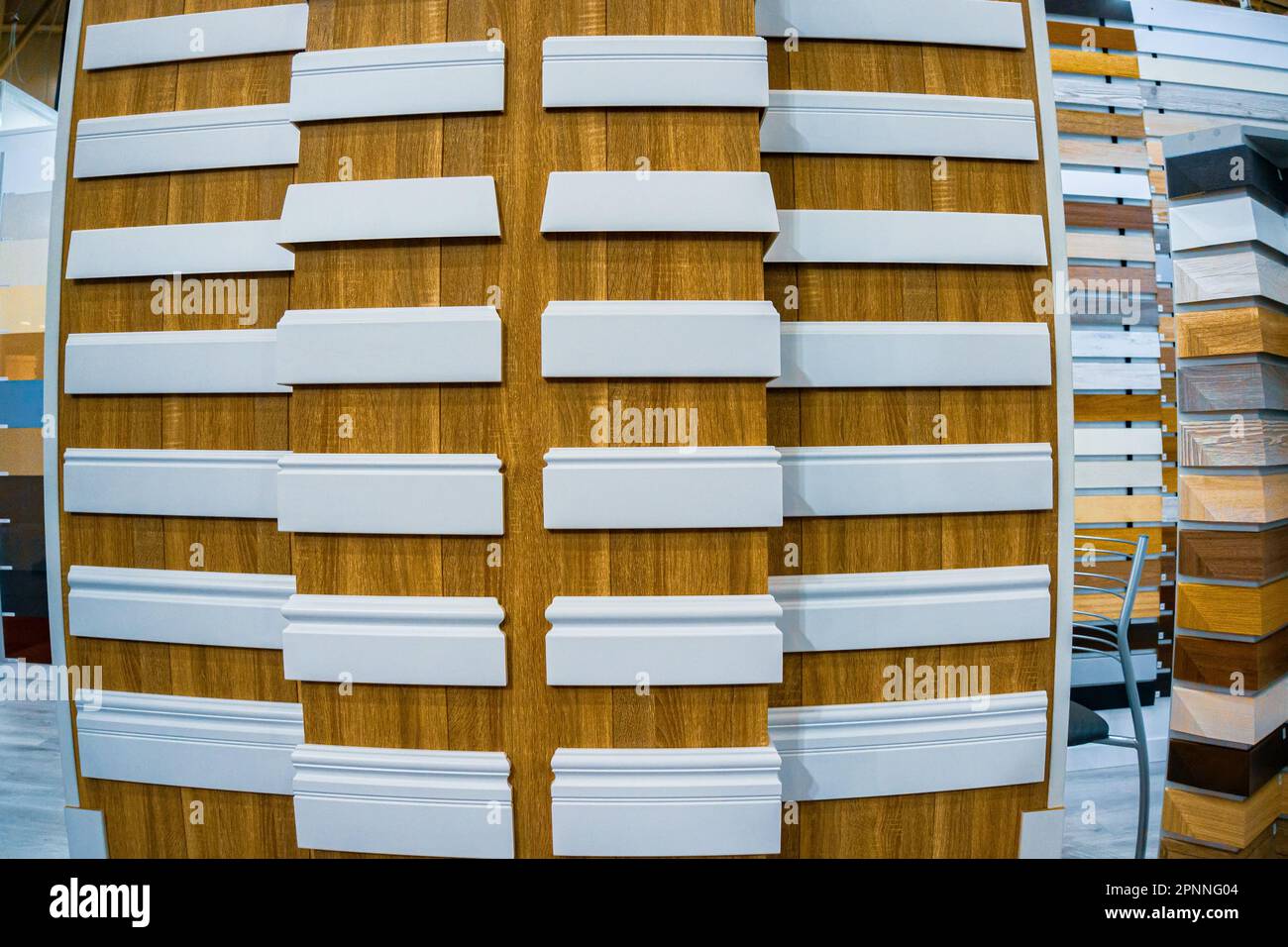 White ceiling plinths. Samples of ceiling panels Stock Photo Alamy