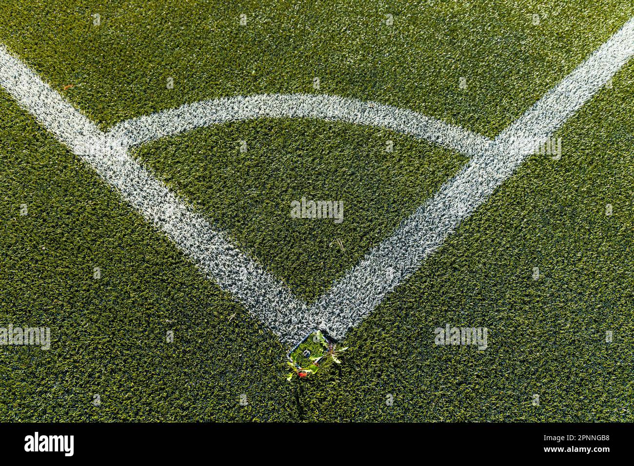 Football field, artificial turf pitch with microplastic particles